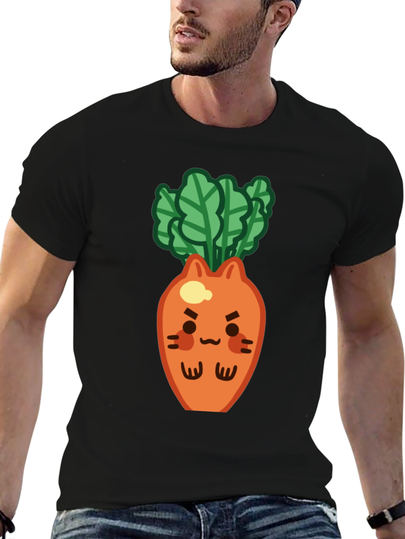Cute Carrot Cat T-Shirt - Black Unique Design