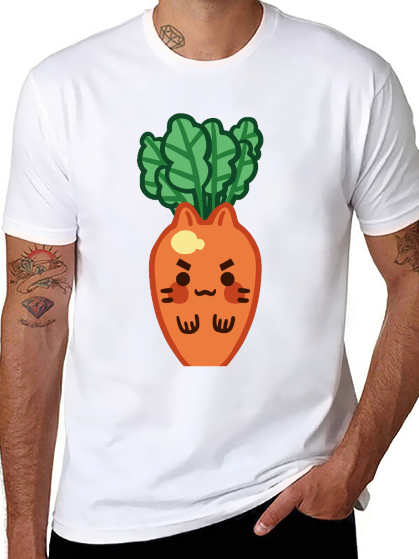 Cute Carrot Cat T-Shirt - Black Unique Design