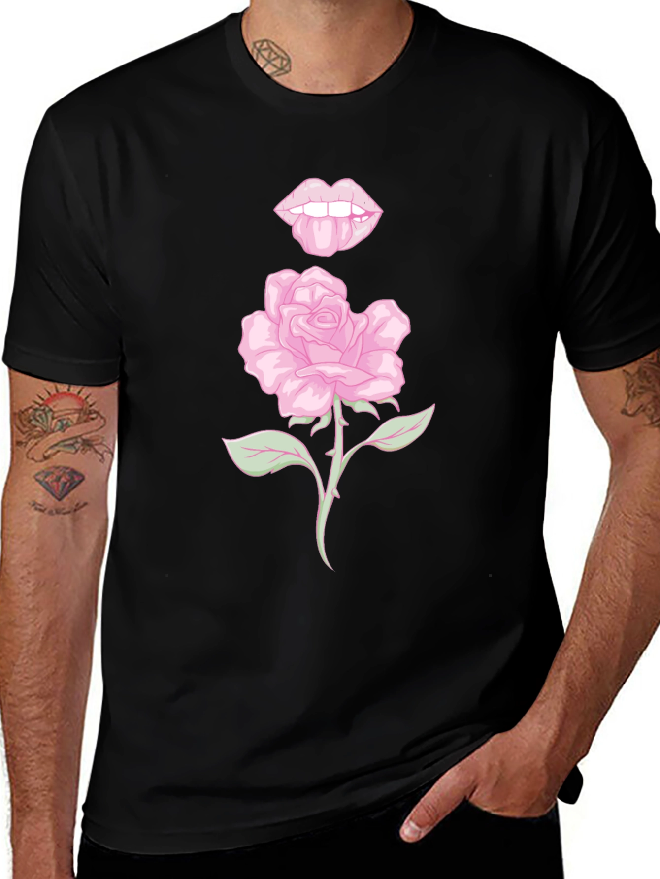 Rose Lips Graphic Black T-Shirt