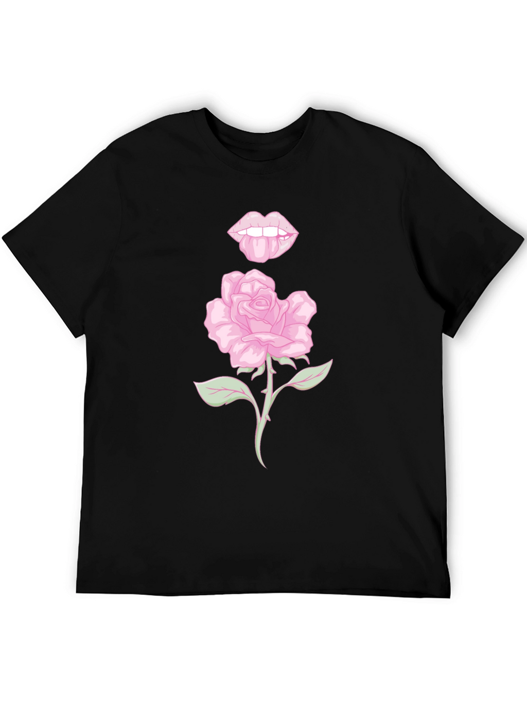 Rose Lips Graphic Black T-Shirt
