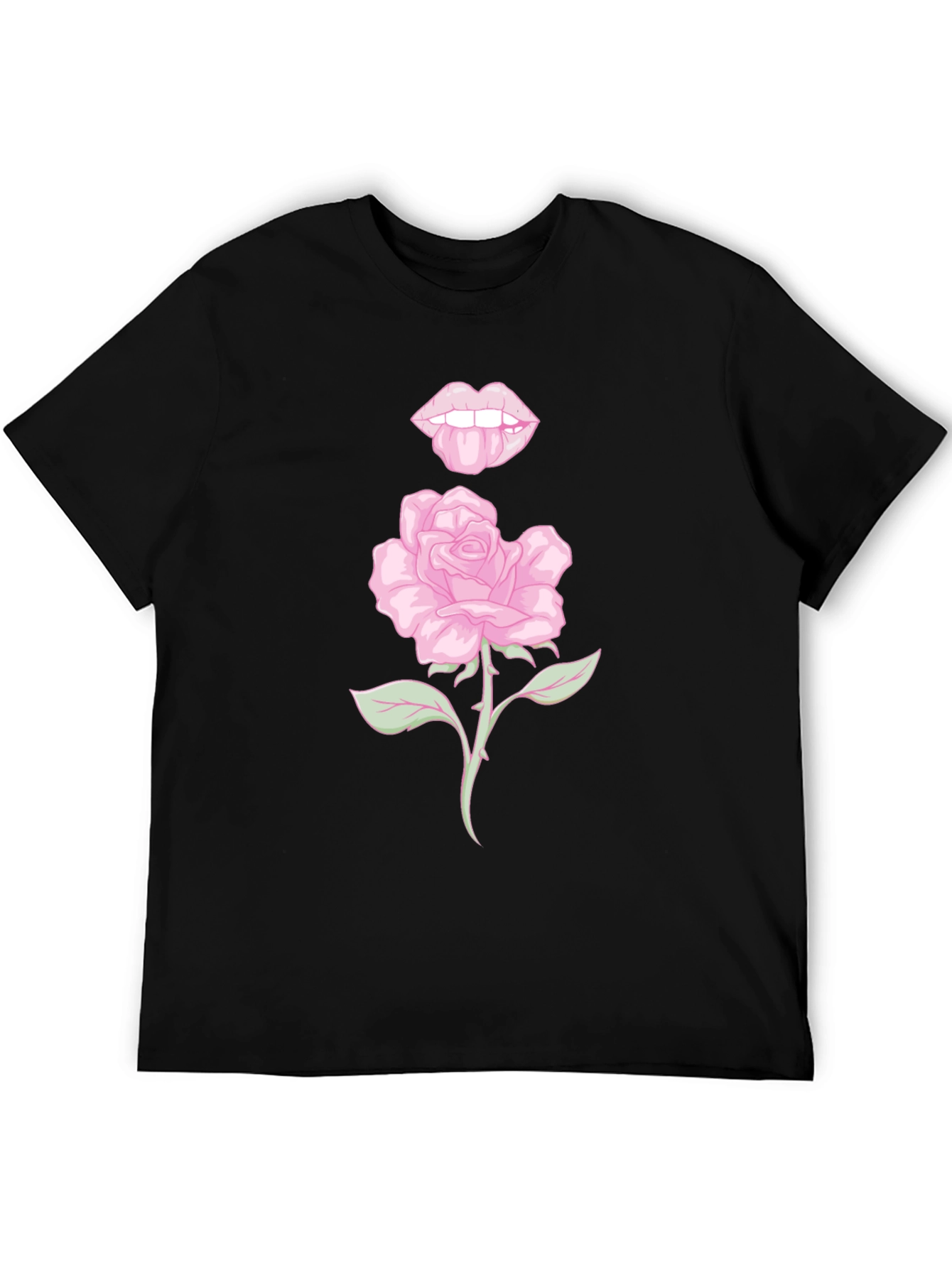 Rose Lips Graphic Black T-Shirt