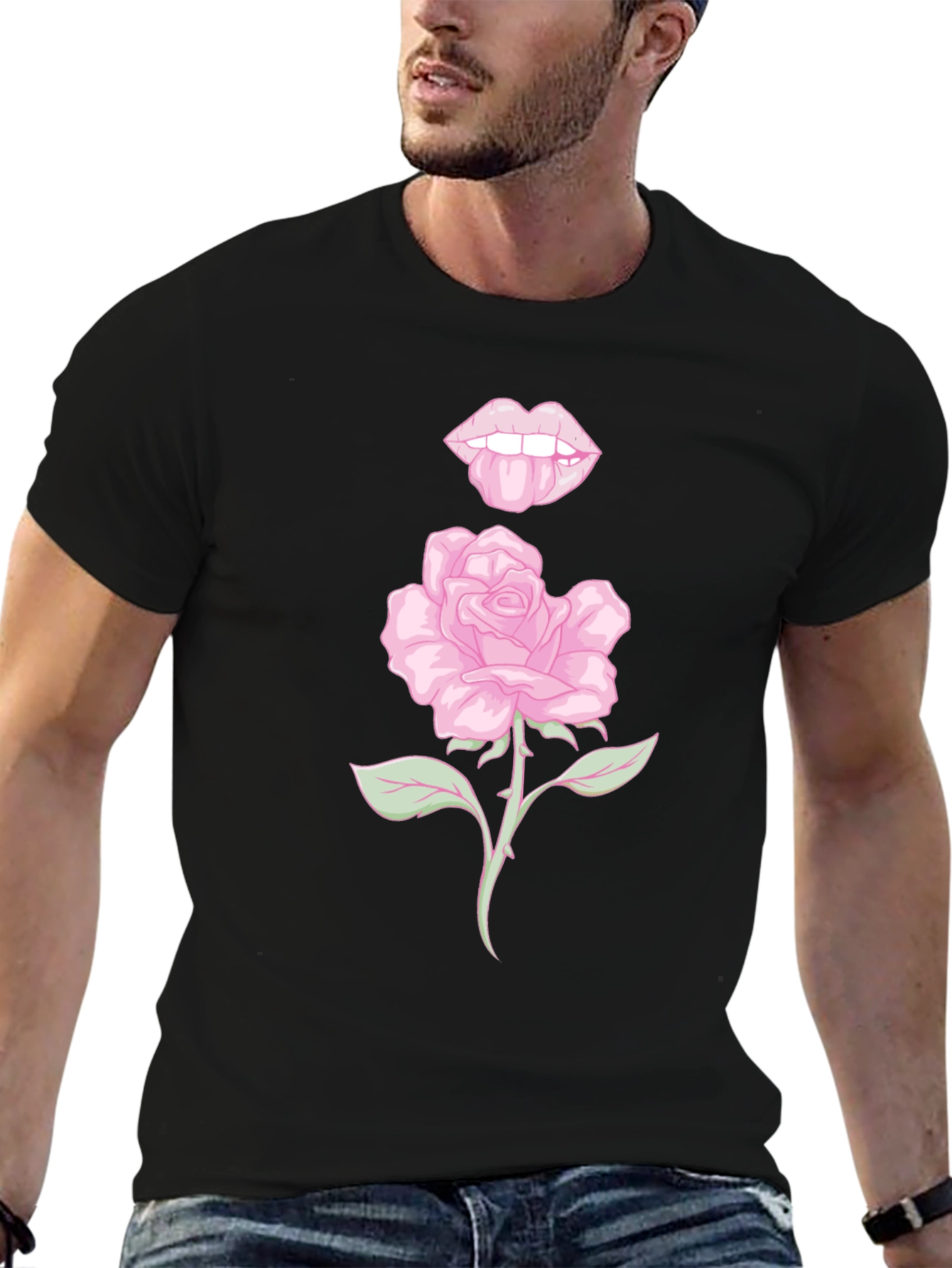Rose Lips Graphic Black T-Shirt
