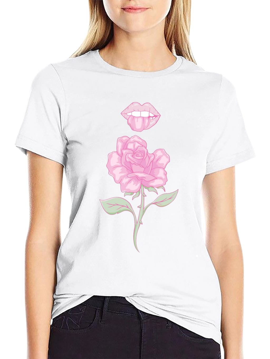 Rose Lips Graphic Black T-Shirt