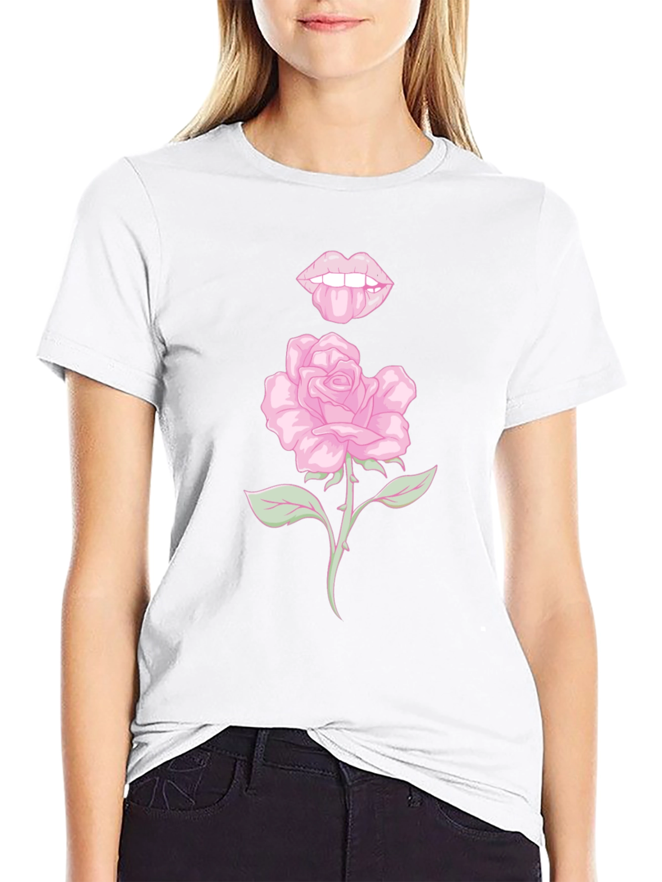 Rose Lips Graphic Black T-Shirt