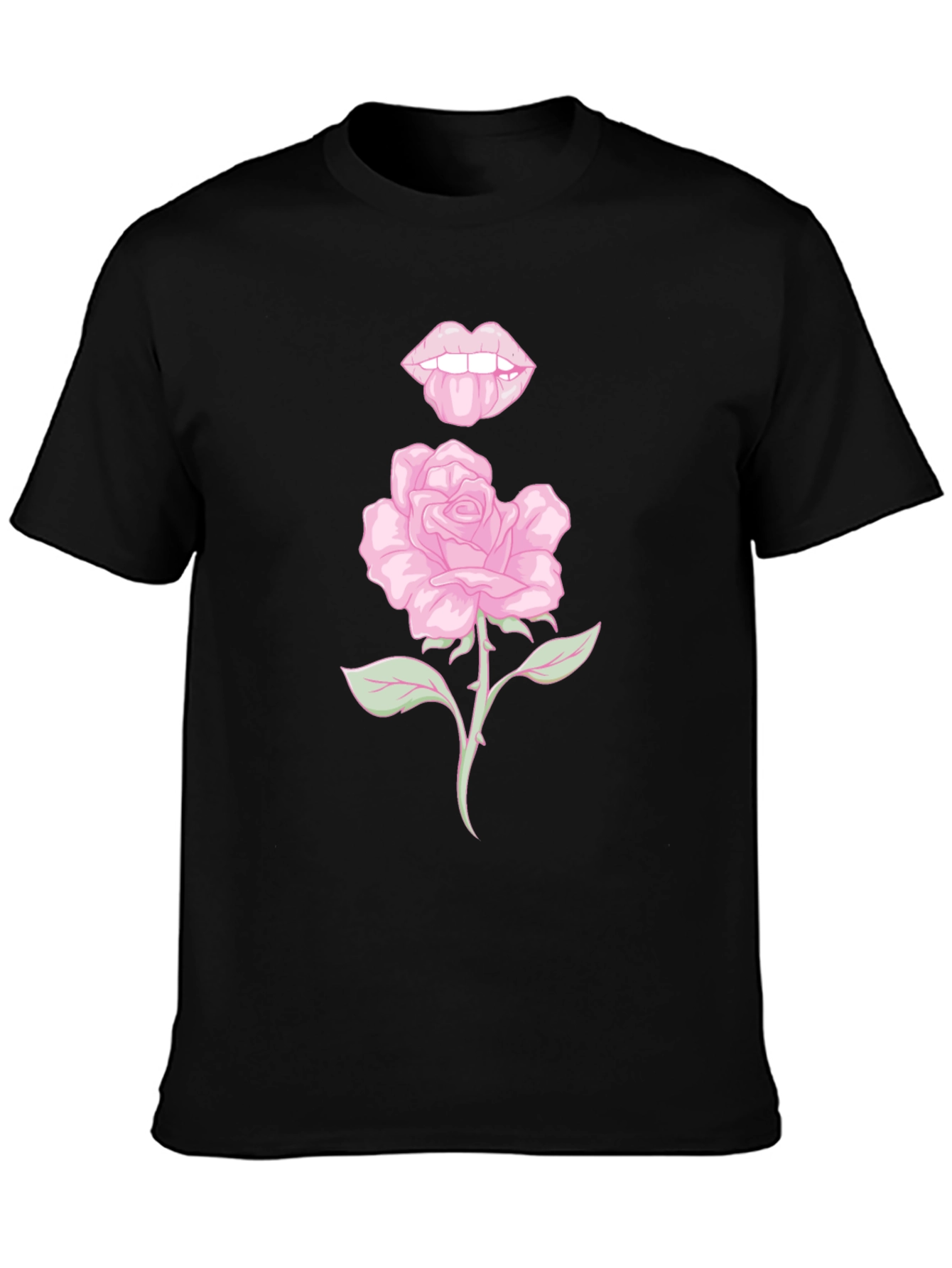 Rose Lips Graphic Black T-Shirt