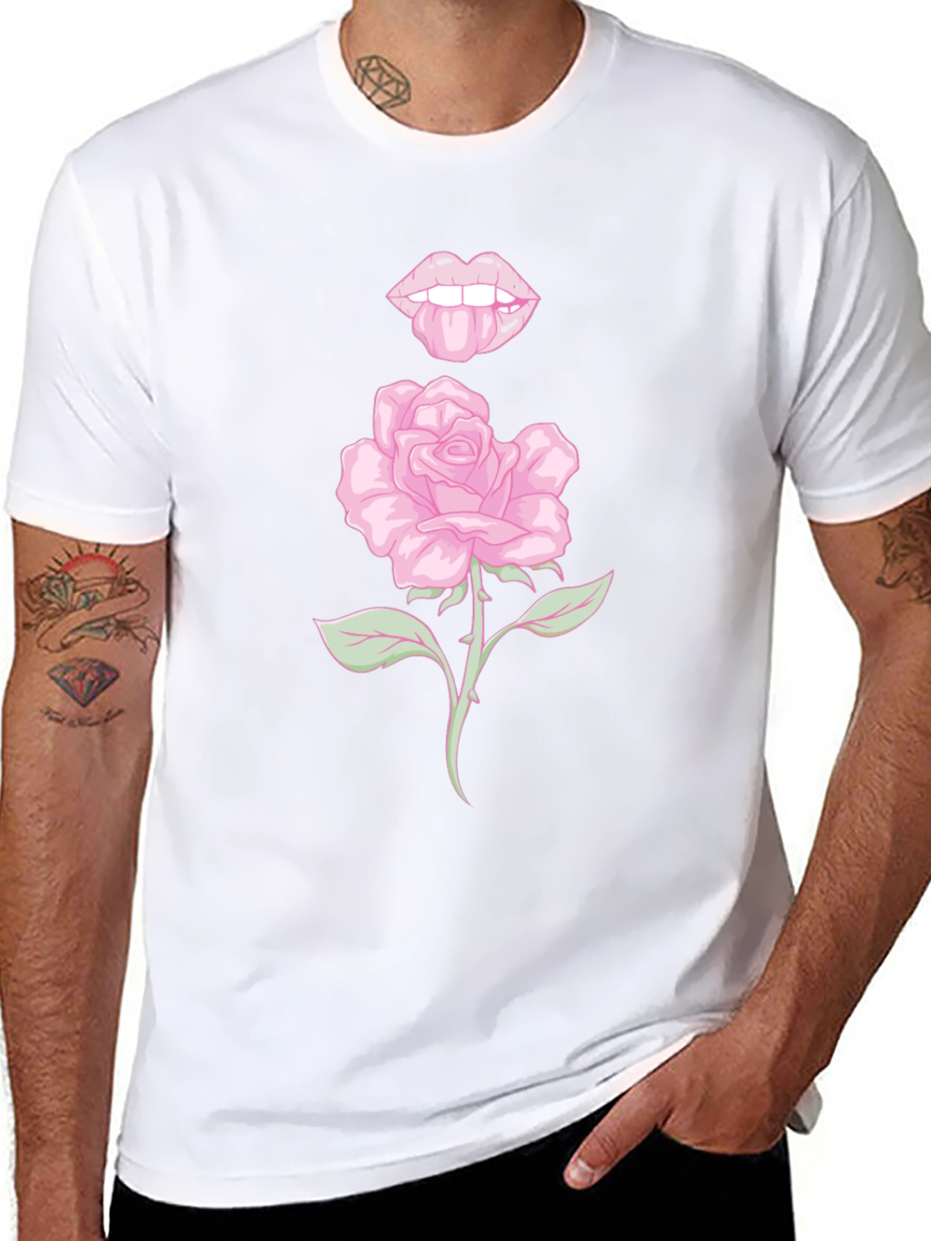 Rose Lips Graphic Black T-Shirt
