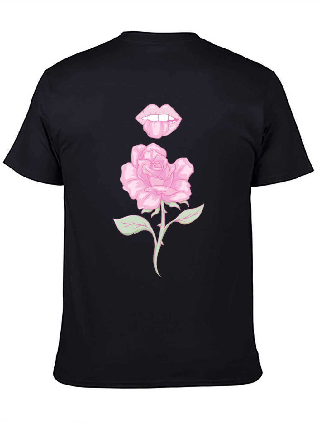 Rose Lips Graphic Black T-Shirt