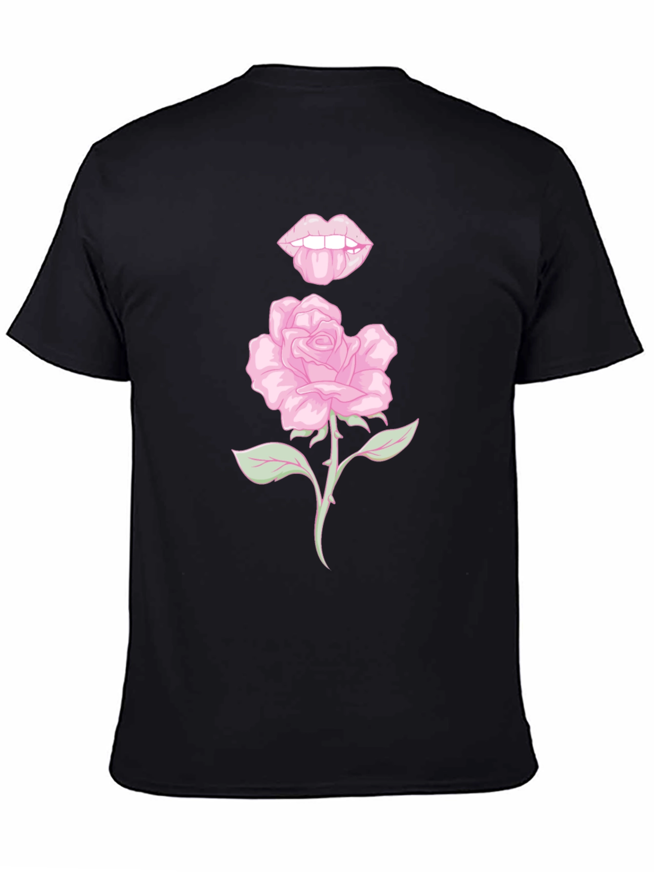 Rose Lips Graphic Black T-Shirt
