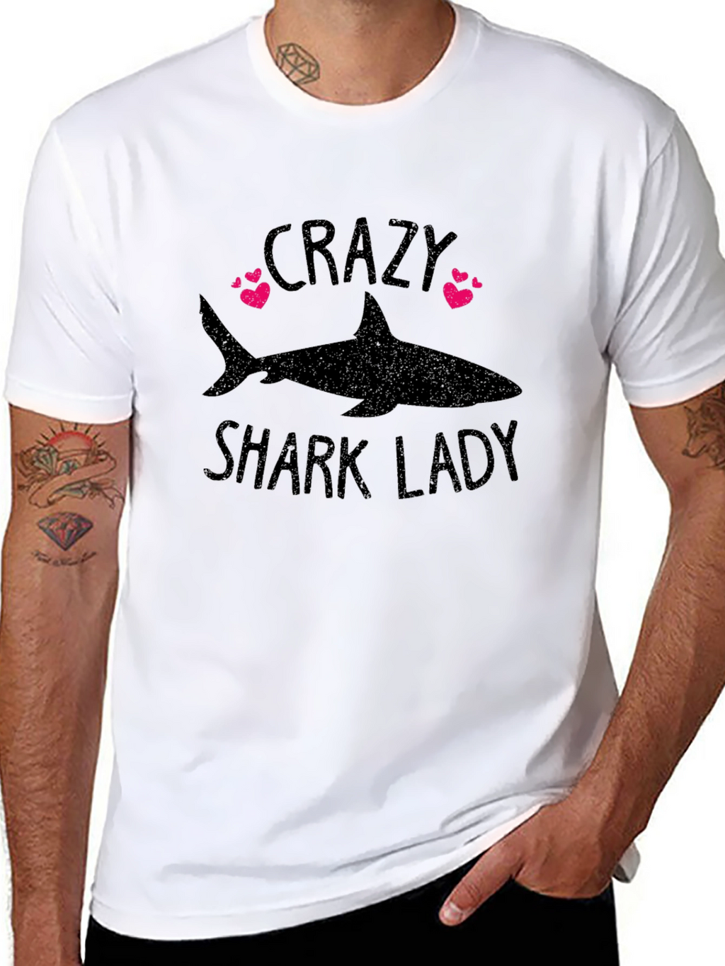 Crazy Shark Lady Black Graphic T-Shirt