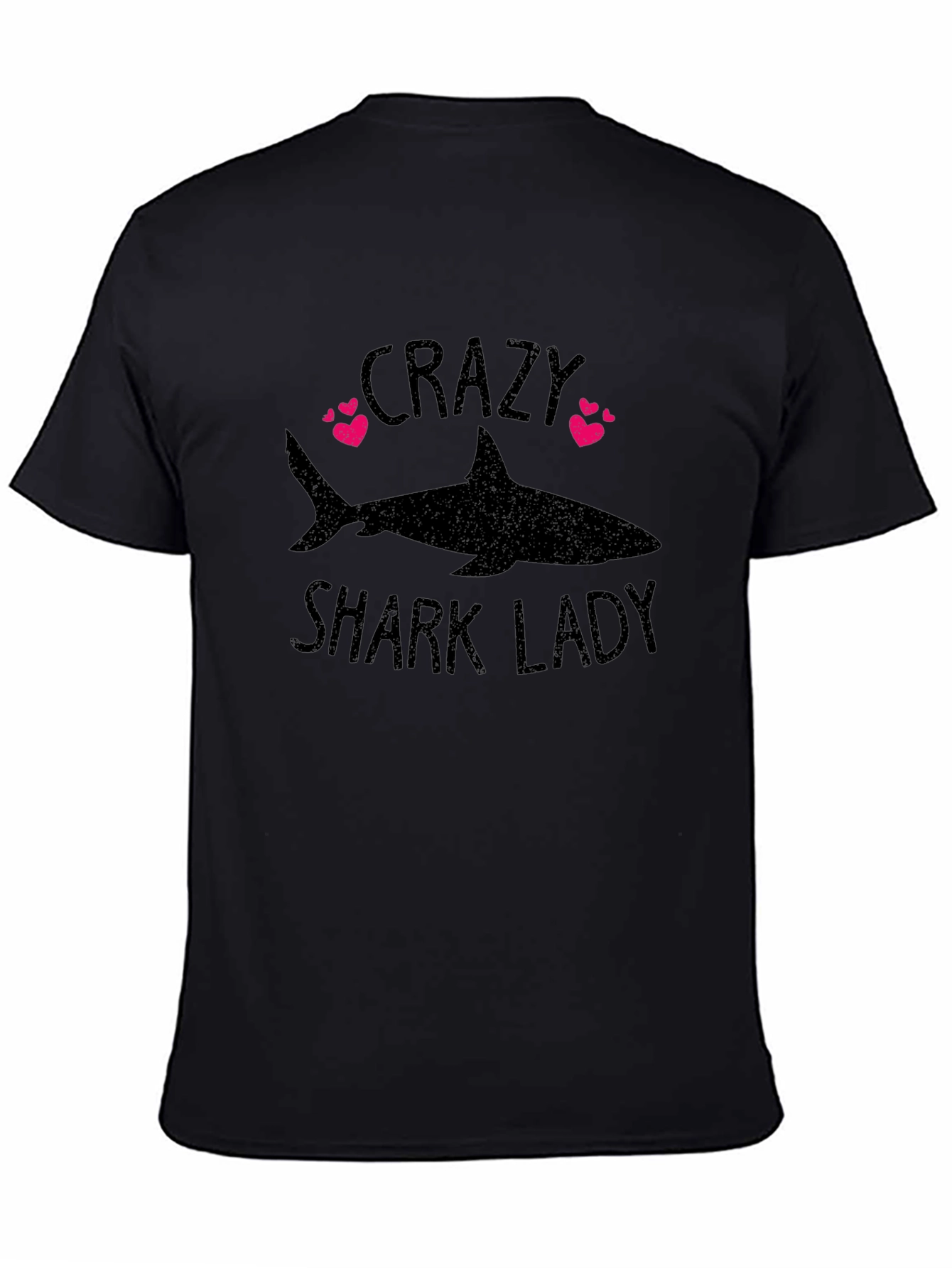 Crazy Shark Lady Black Graphic T-Shirt