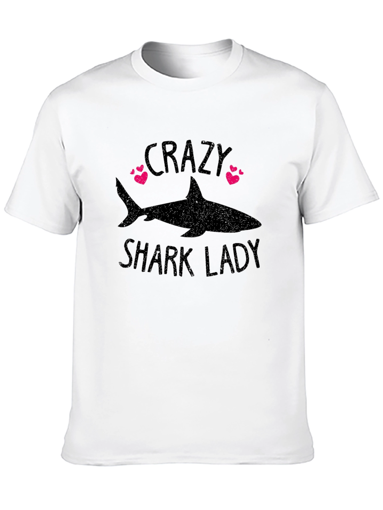 Crazy Shark Lady Black Graphic T-Shirt