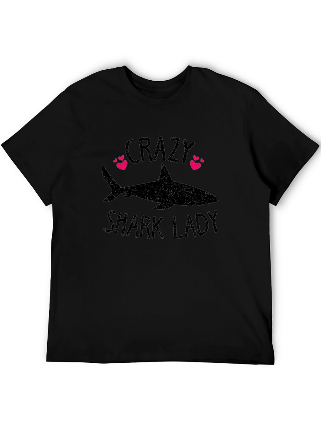 Crazy Shark Lady Black Graphic T-Shirt
