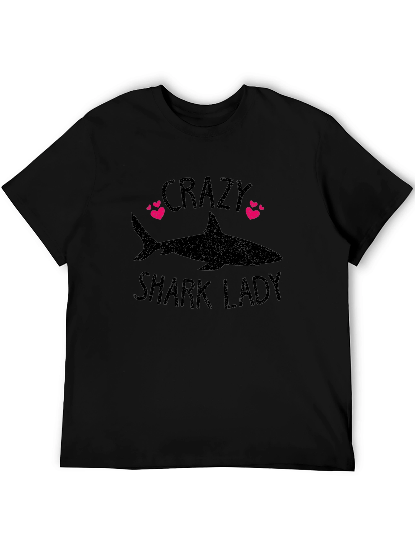 Crazy Shark Lady Black Graphic T-Shirt