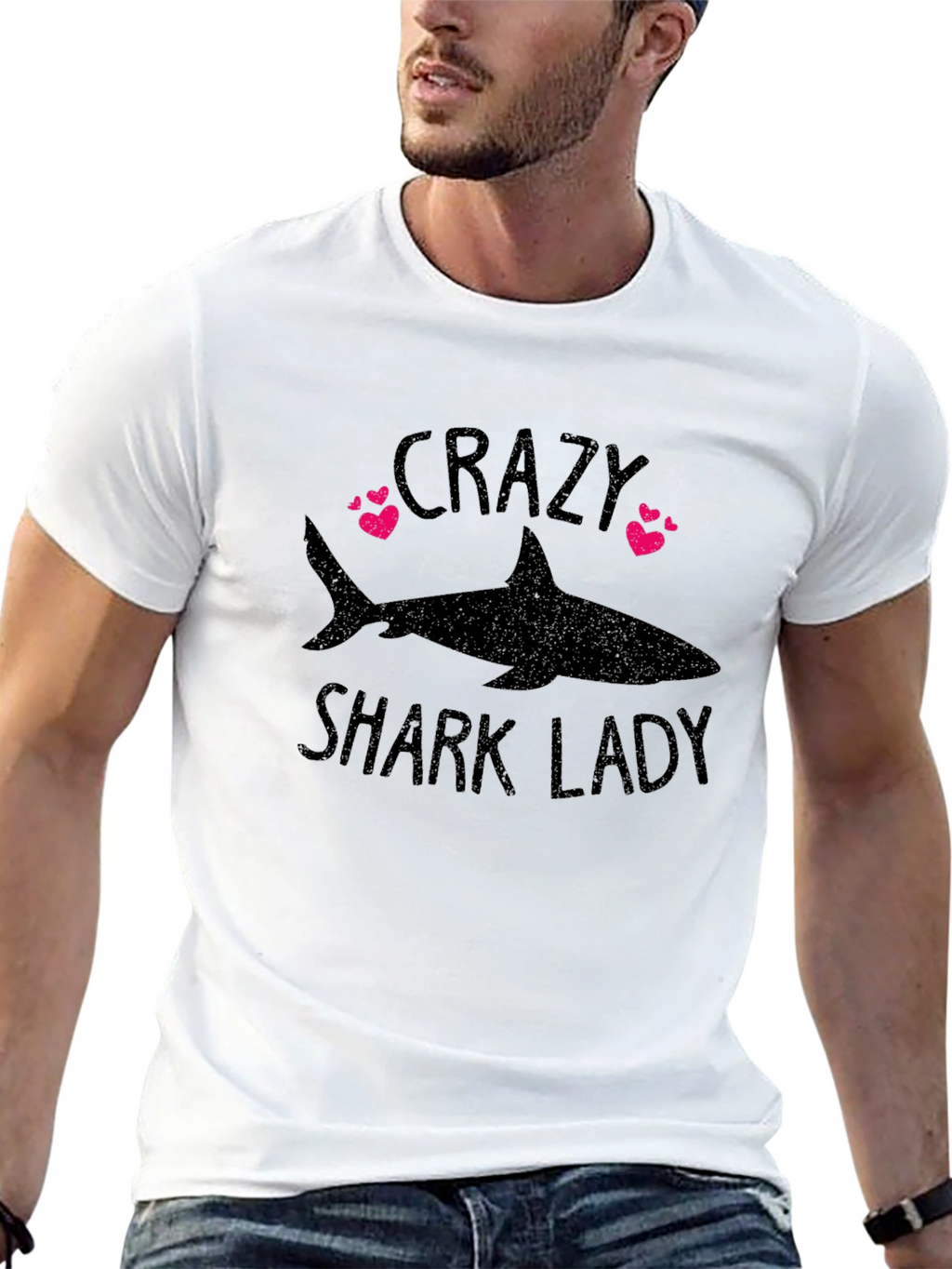 Crazy Shark Lady Black Graphic T-Shirt