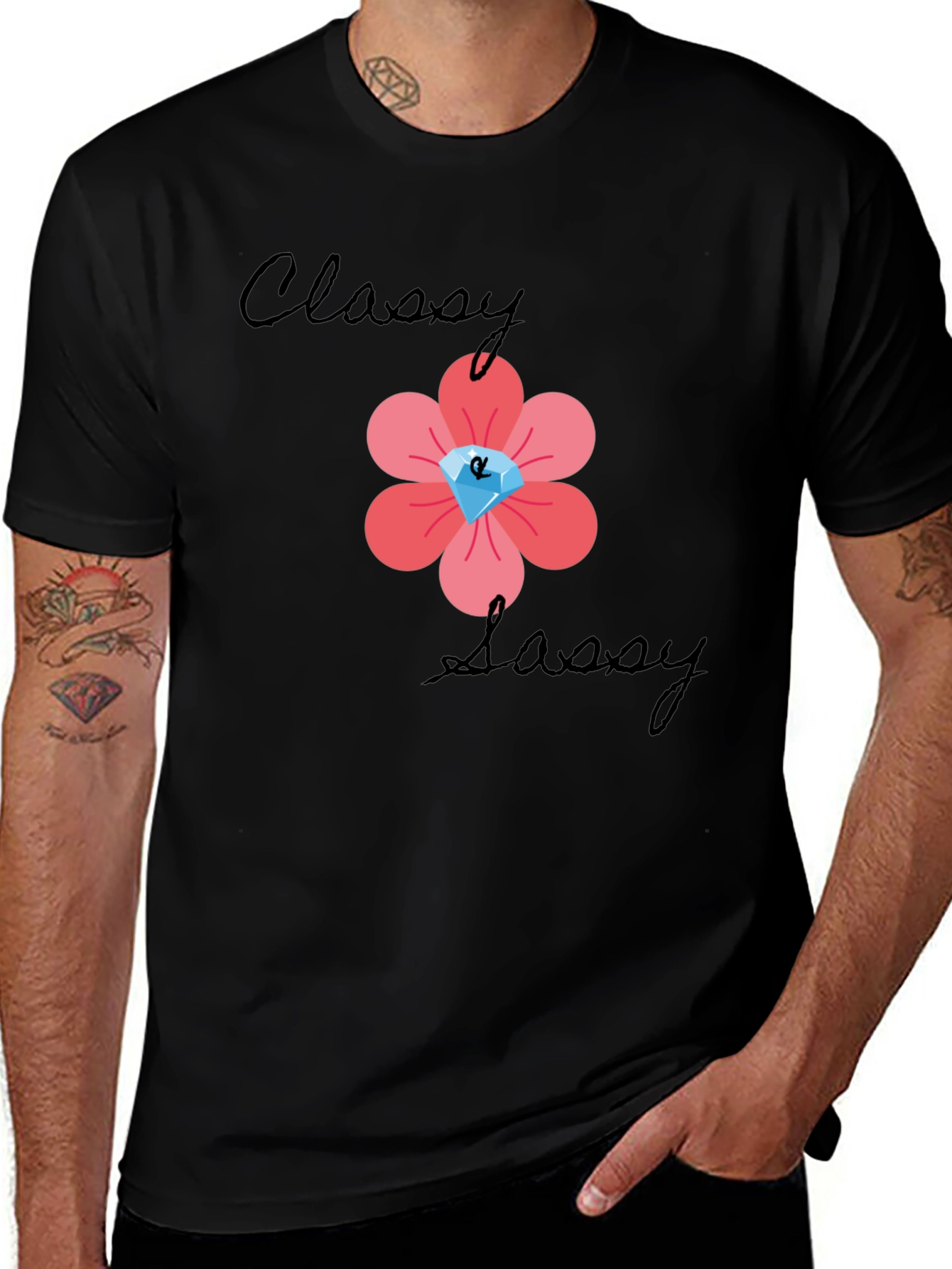 Classy Sassy Black T-Shirt with Floral Gem Design