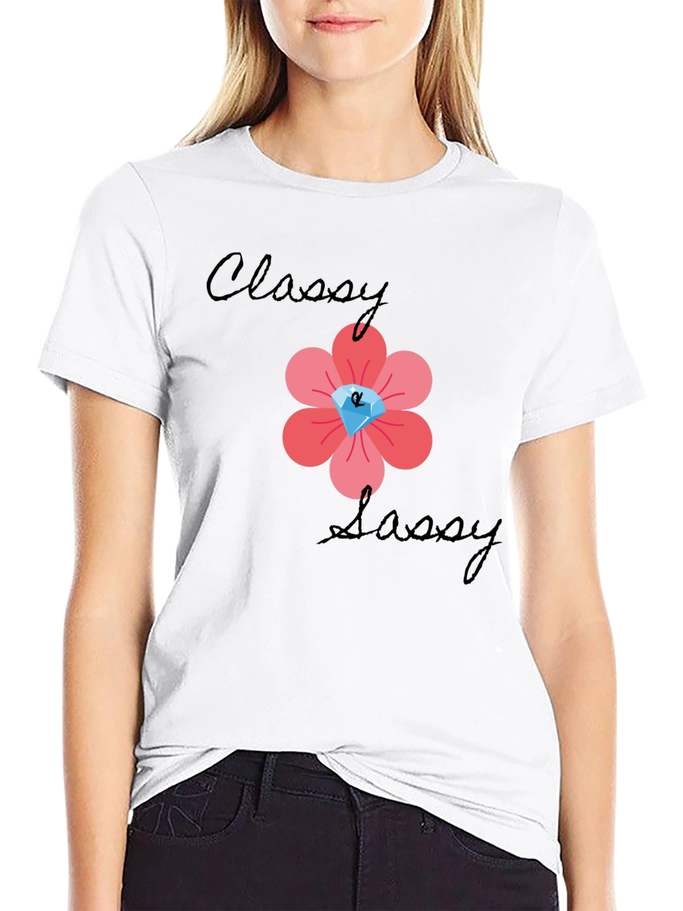 Classy Sassy Black T-Shirt with Floral Gem Design