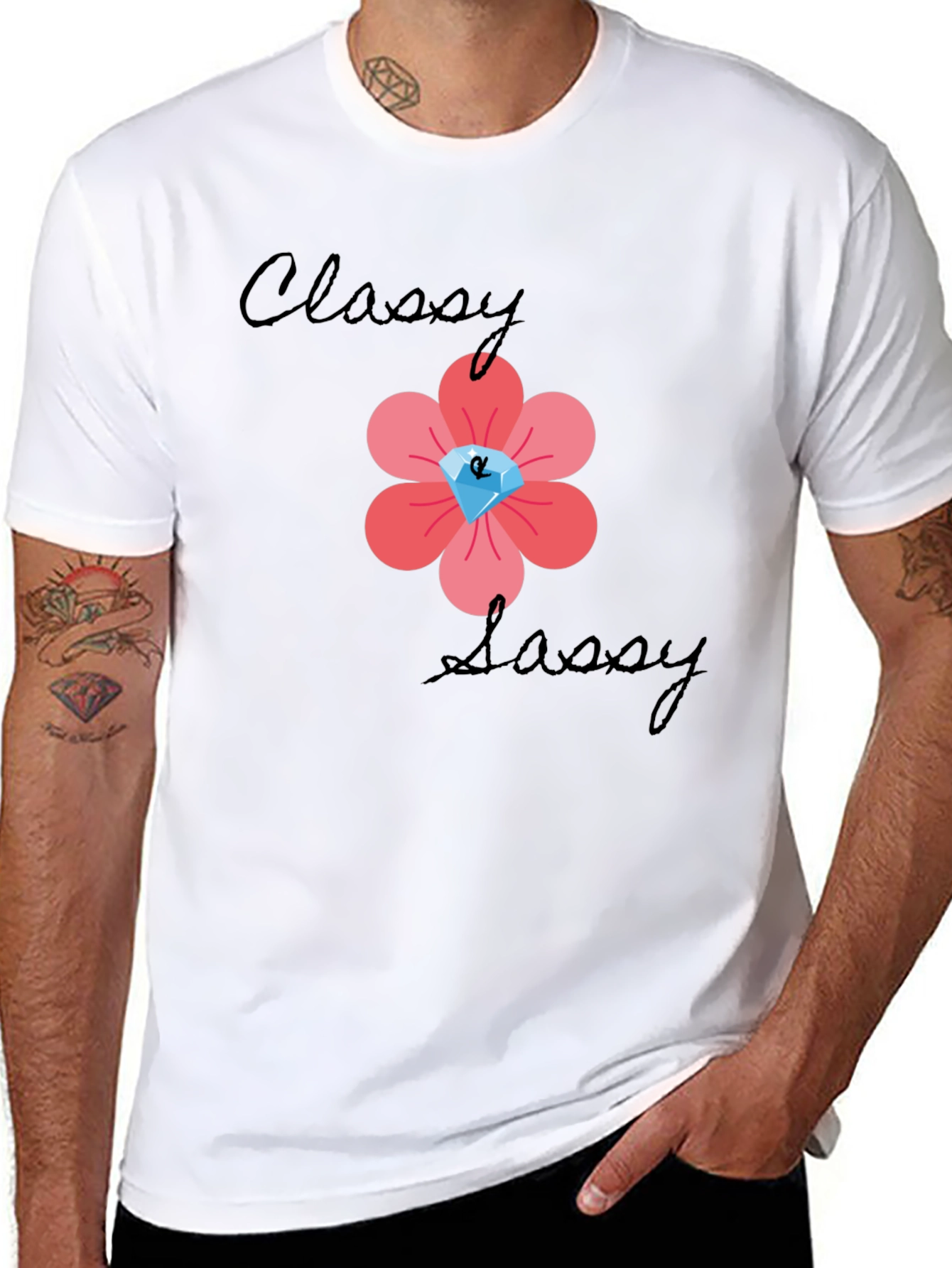 Classy Sassy Black T-Shirt with Floral Gem Design