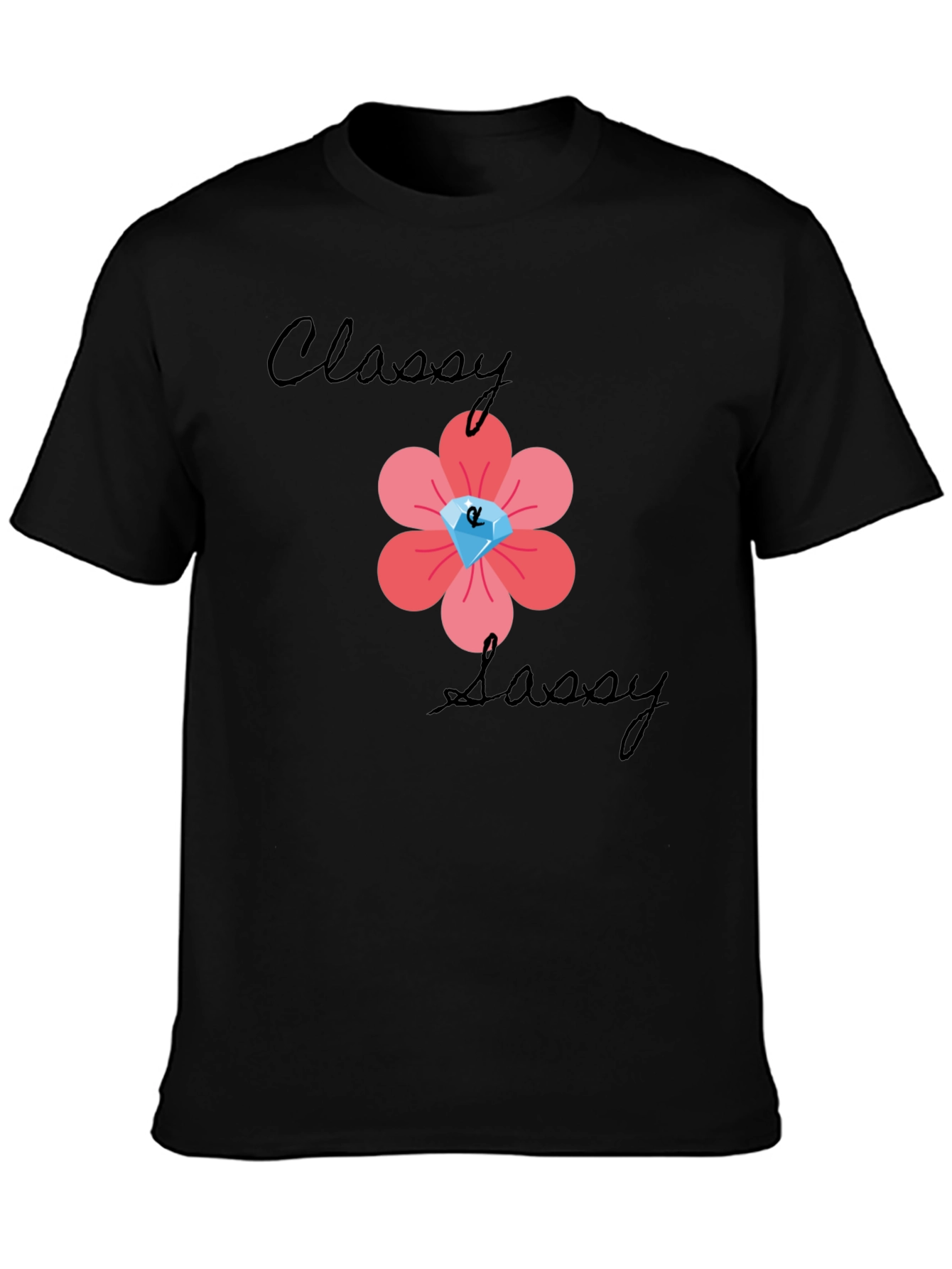 Classy Sassy Black T-Shirt with Floral Gem Design