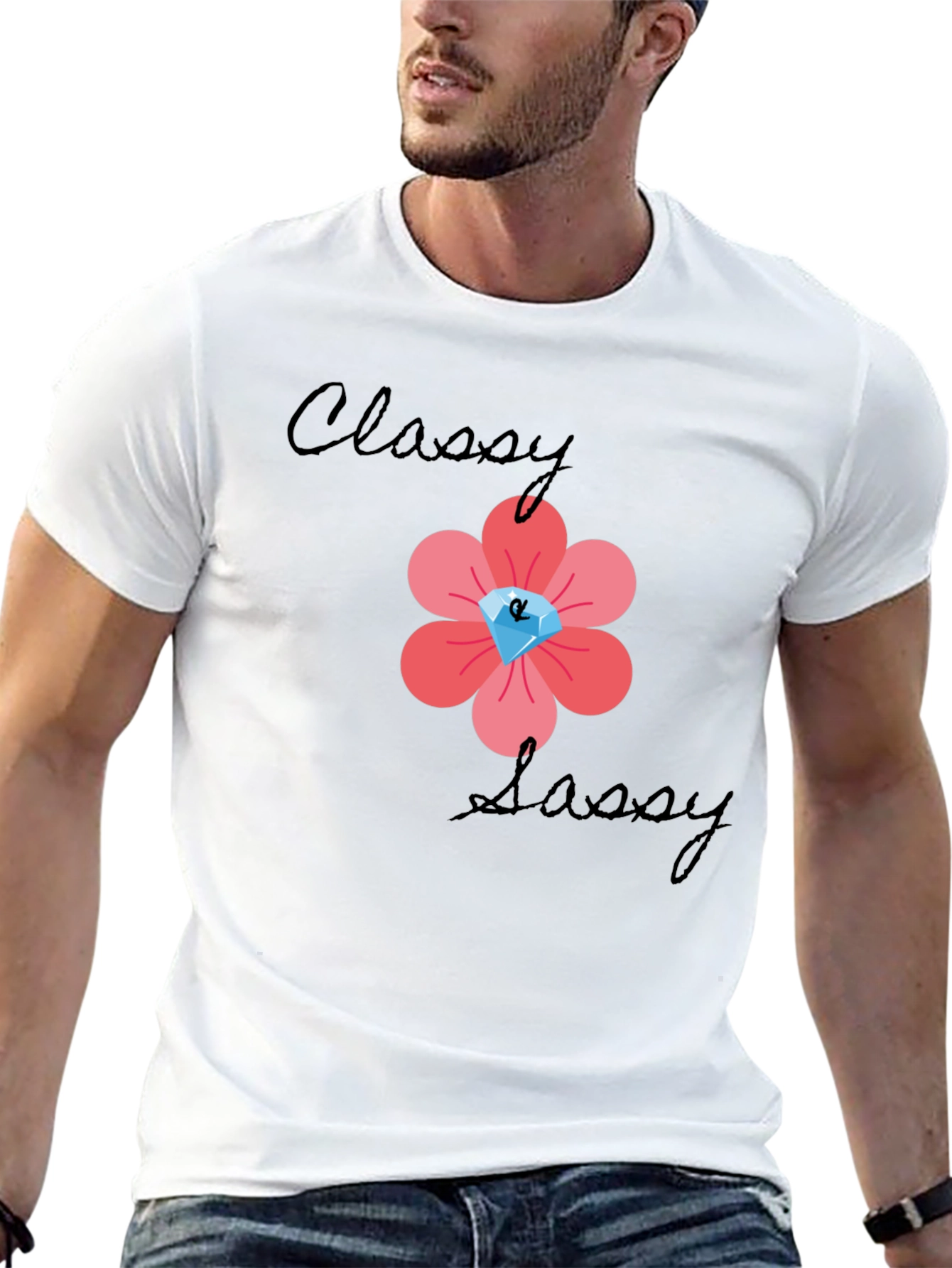 Classy Sassy Black T-Shirt with Floral Gem Design