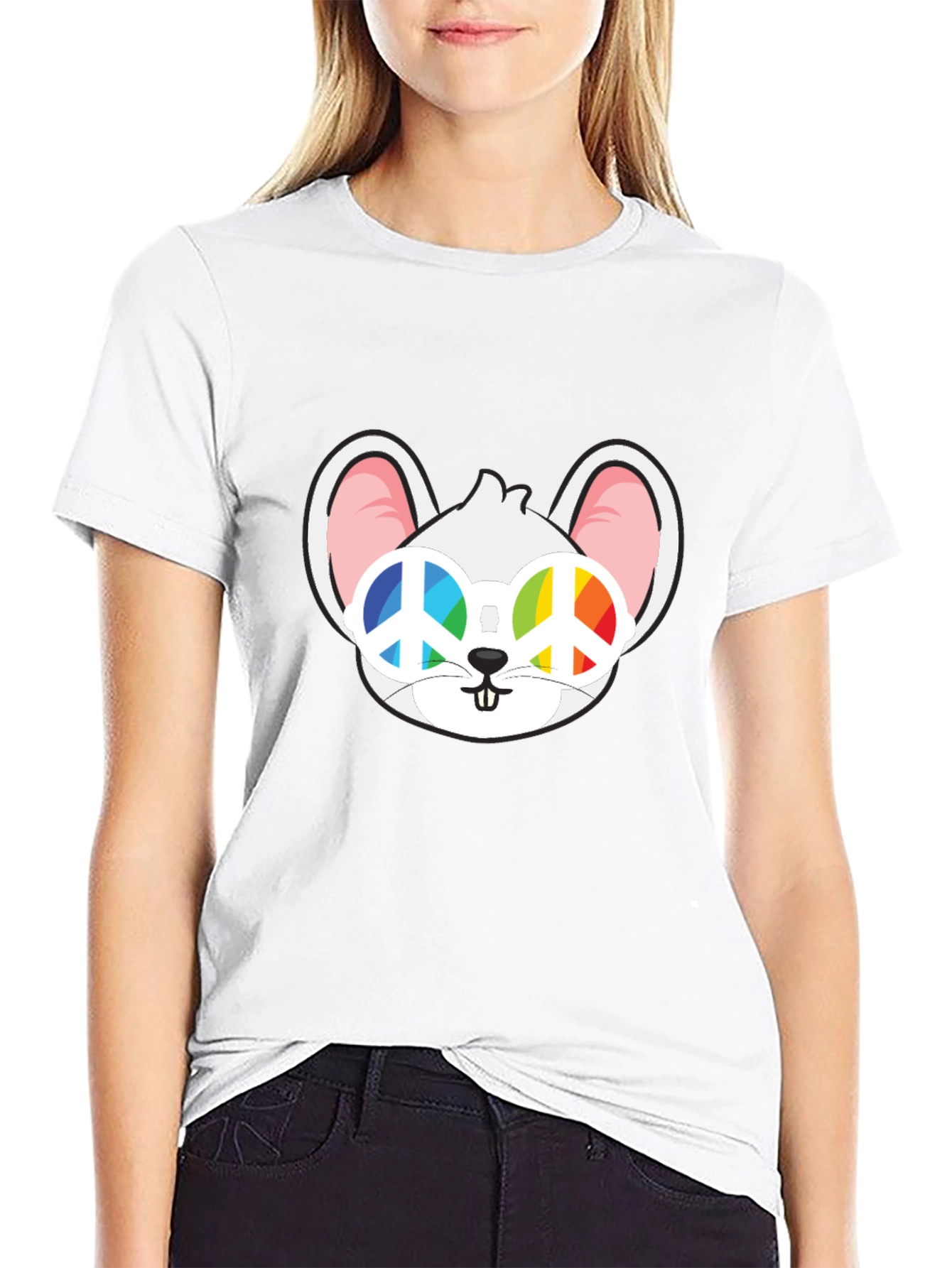 Cool Mouse Peace Sign Sunglasses Black T-Shirt