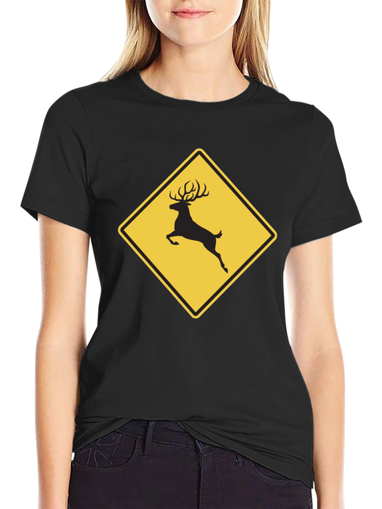 Deer Crossing Graphic Tee - Black