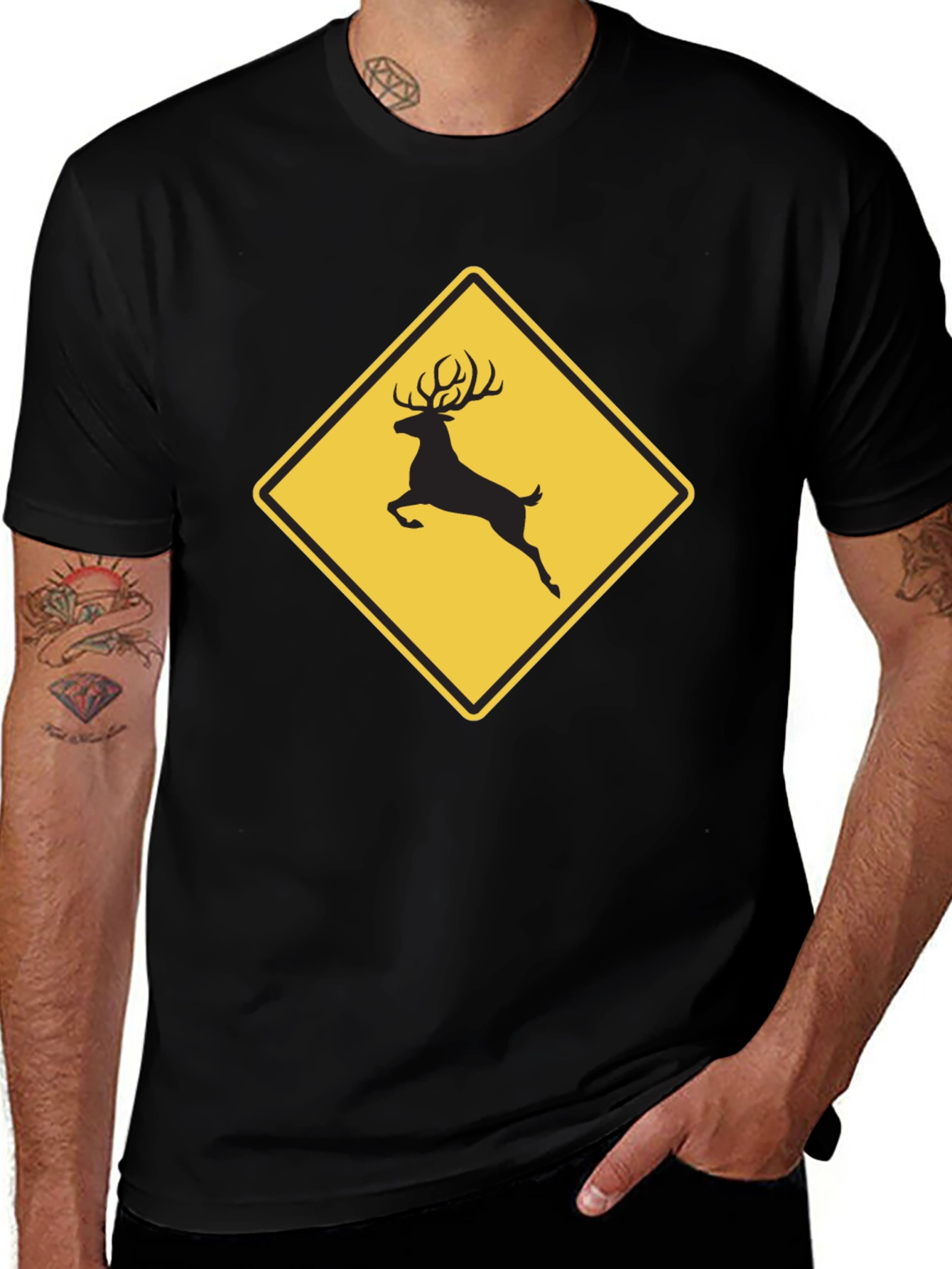 Deer Crossing Graphic Tee - Black