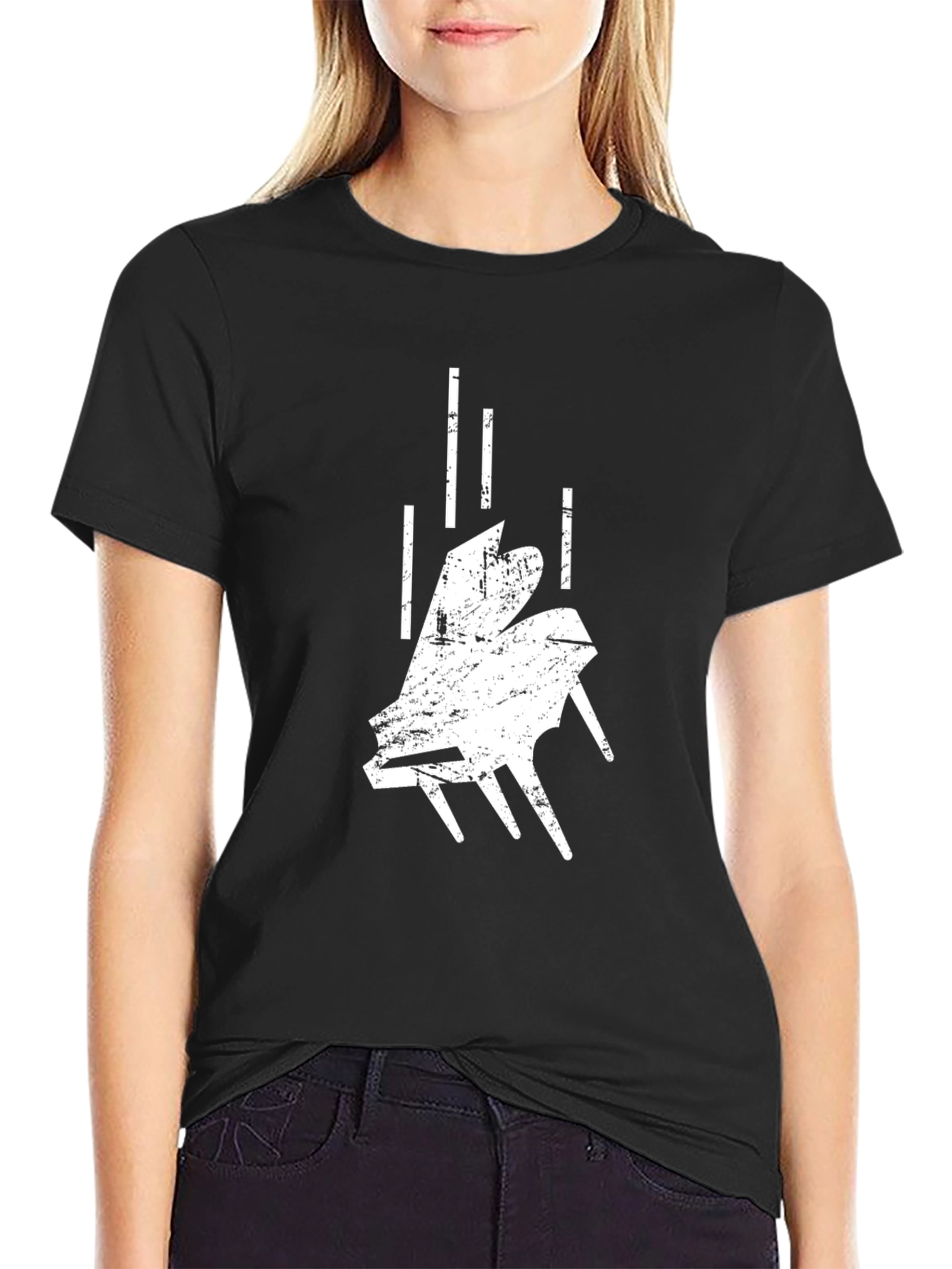 Abstract Falling Piano Black T-Shirt
