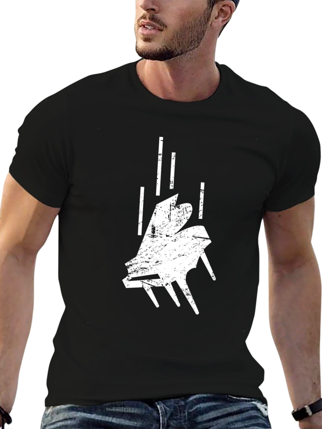 Abstract Falling Piano Black T-Shirt