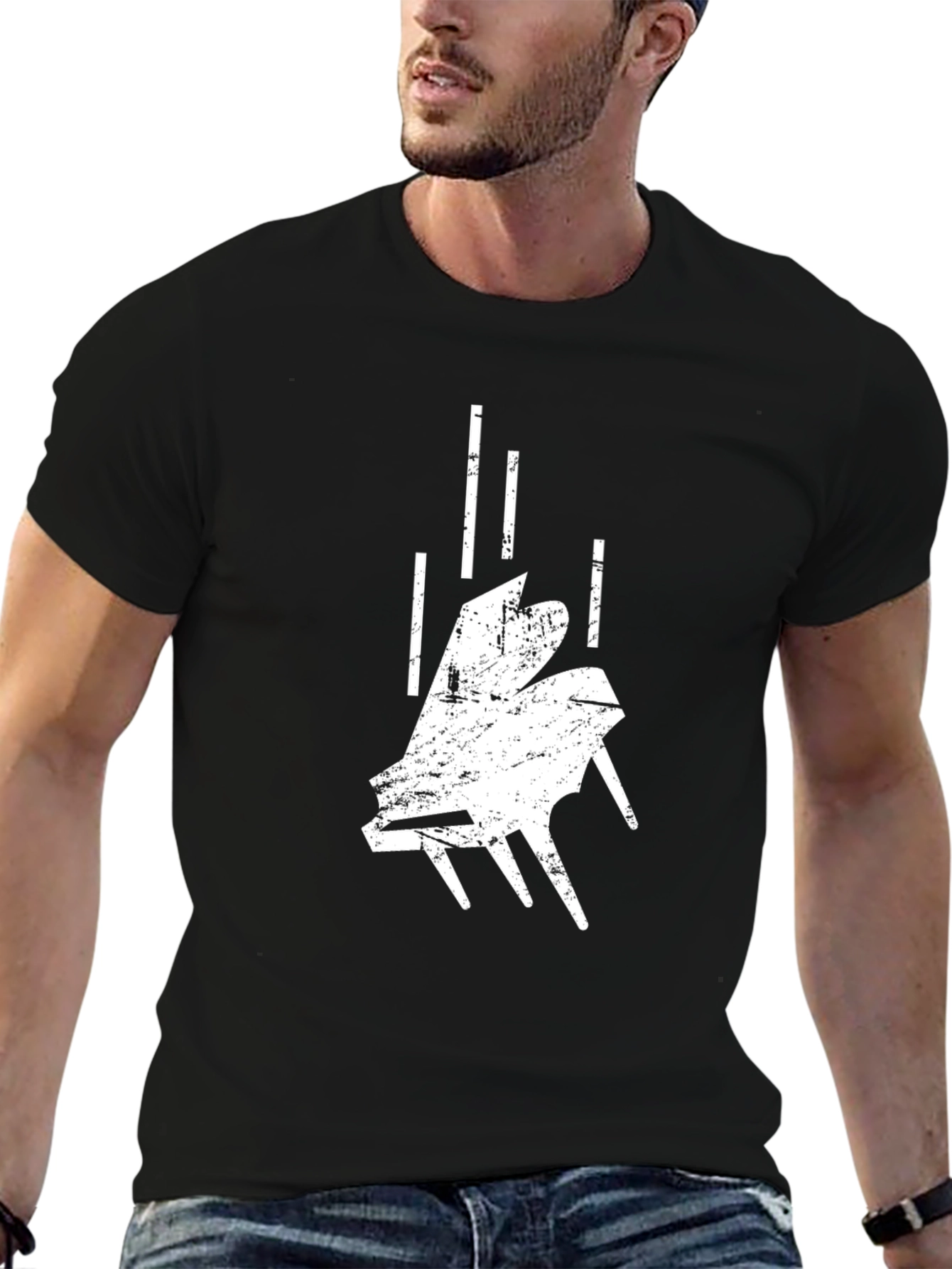Abstract Falling Piano Black T-Shirt