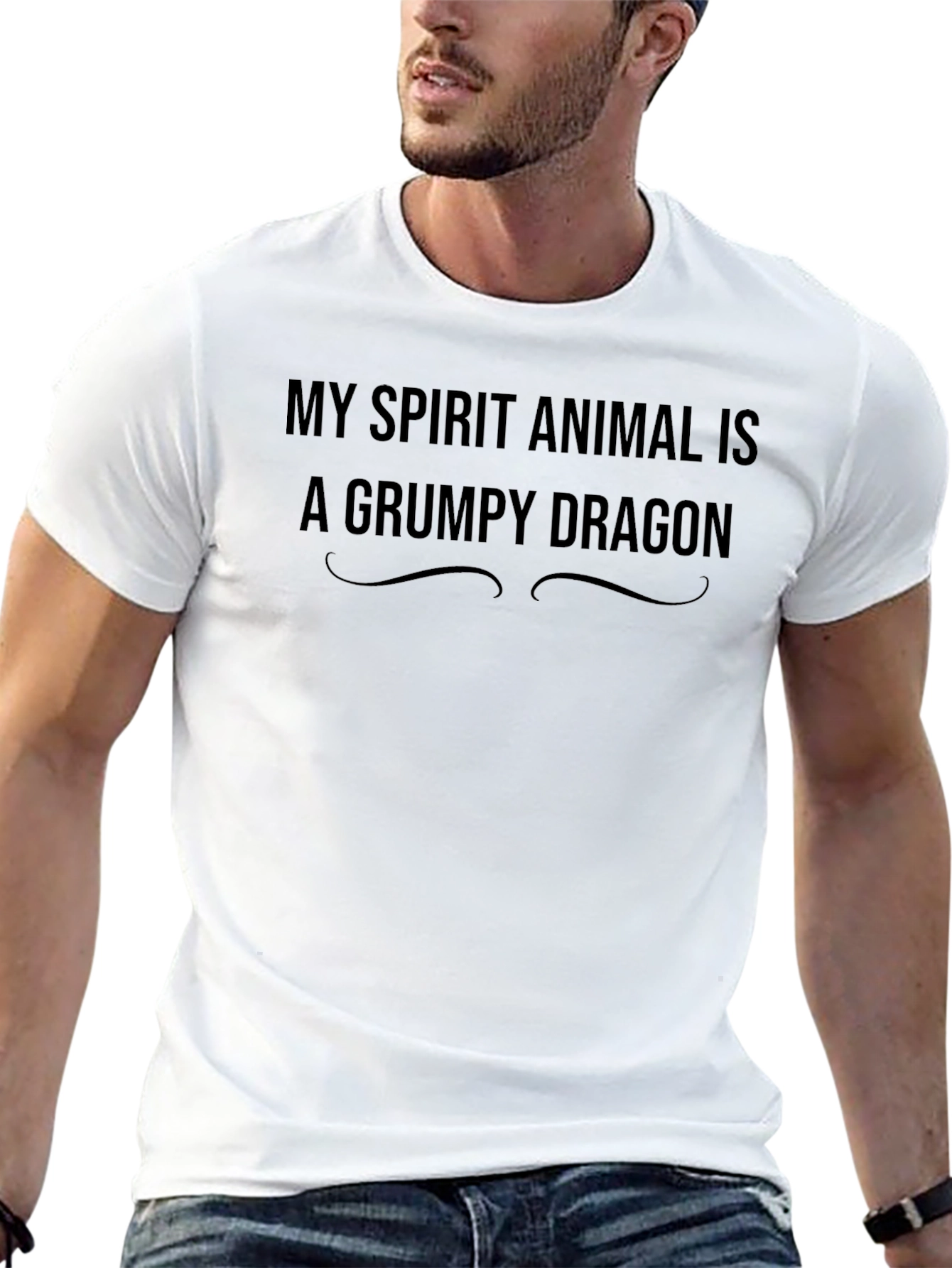 Grumpy Dragon Spirit Animal Graphic Tee - Black Cotton Blend