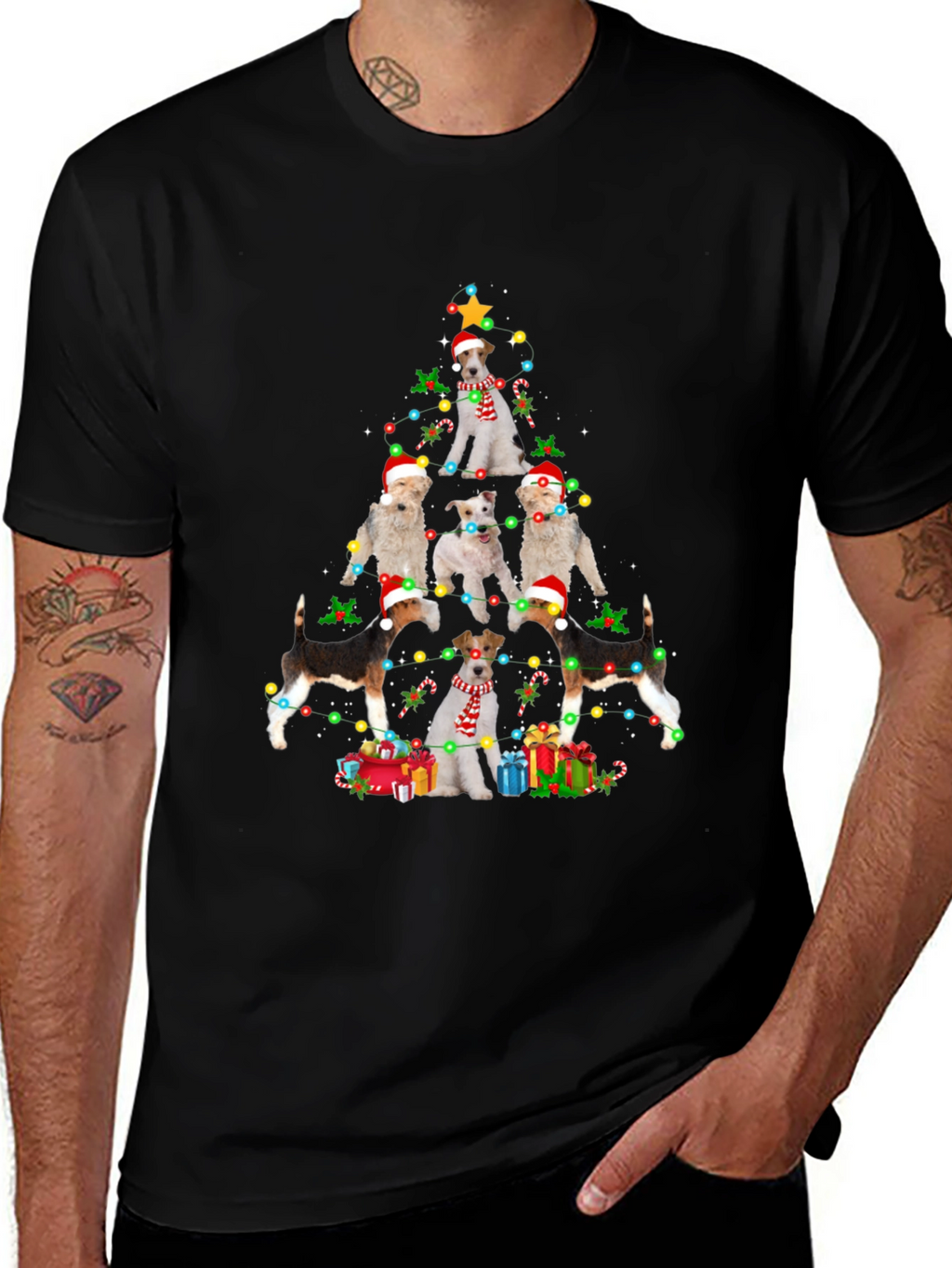 Dog Breed Christmas Tree Black T-Shirt