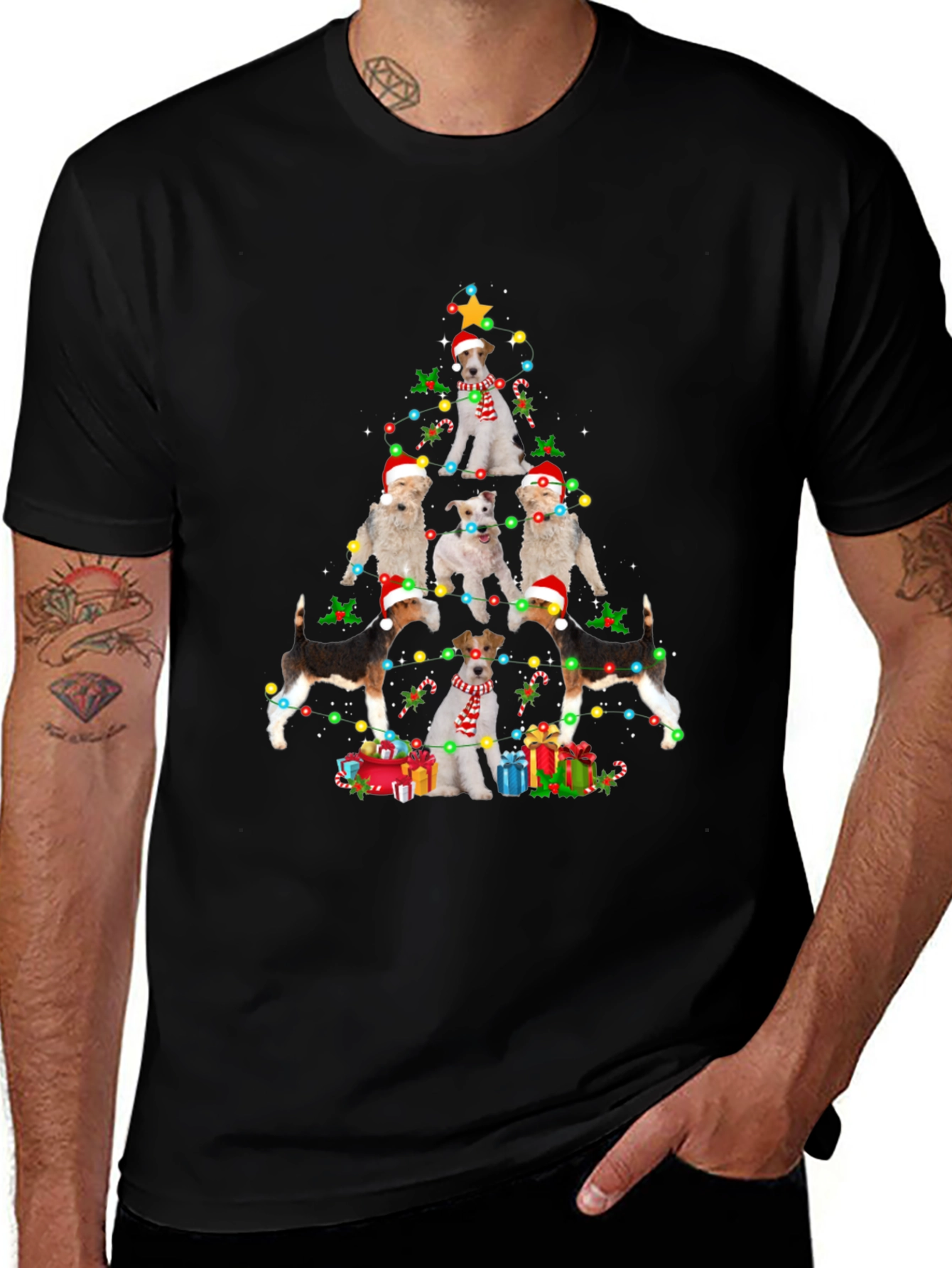 Dog Breed Christmas Tree Black T-Shirt