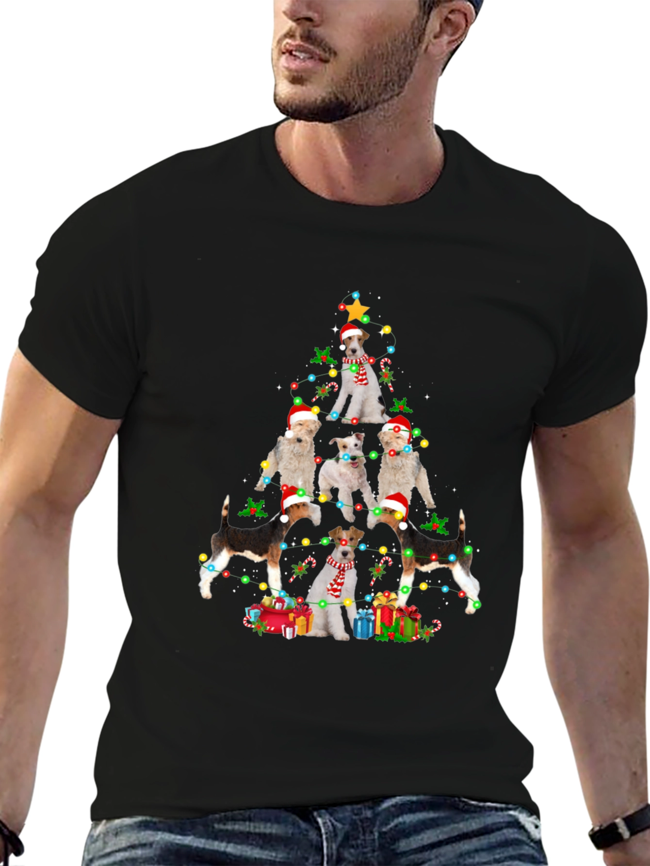 Dog Breed Christmas Tree Black T-Shirt