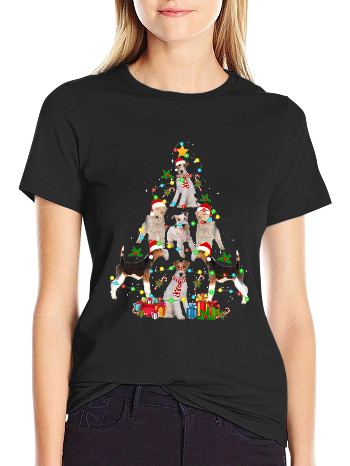 Dog Breed Christmas Tree Black T-Shirt