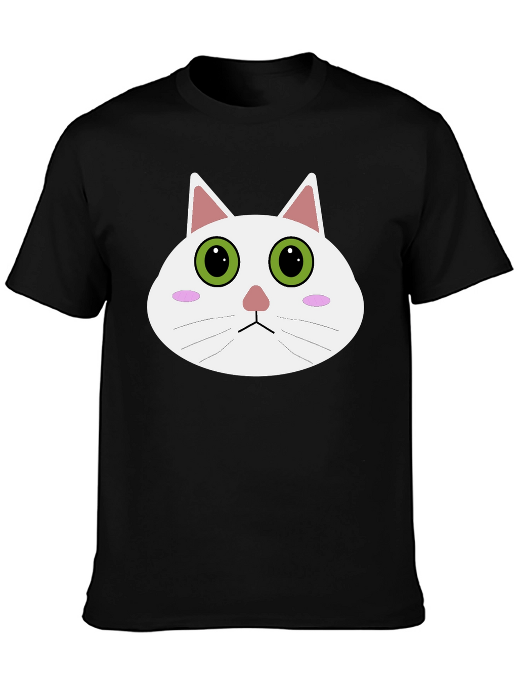 Cute Cartoon Cat Face Black T-Shirt