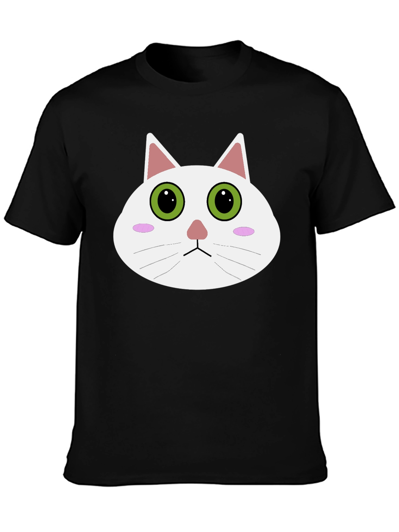 Cute Cartoon Cat Face Black T-Shirt