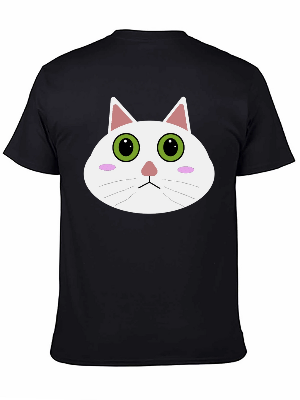 Cute Cartoon Cat Face Black T-Shirt