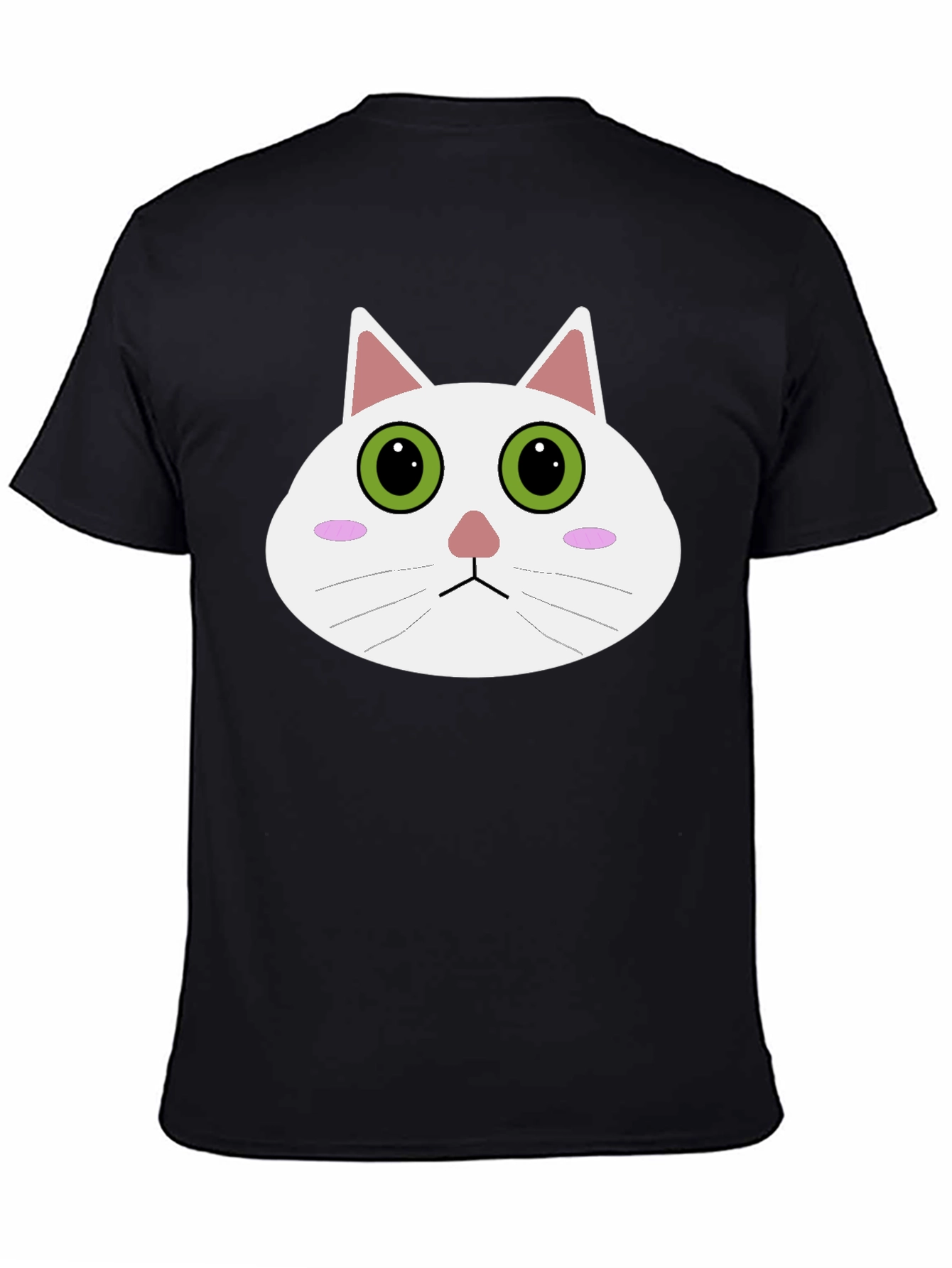 Cute Cartoon Cat Face Black T-Shirt