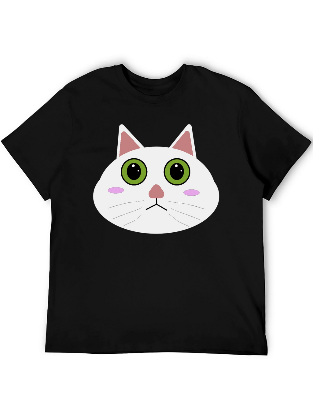 Cute Cartoon Cat Face Black T-Shirt