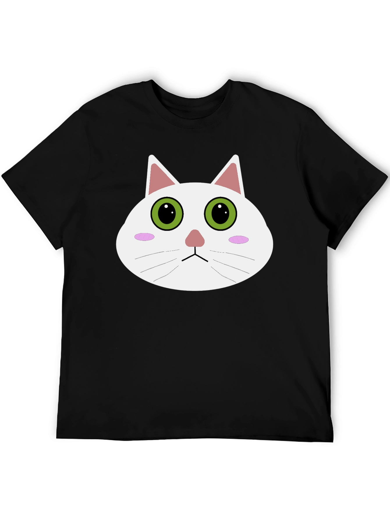 Cute Cartoon Cat Face Black T-Shirt