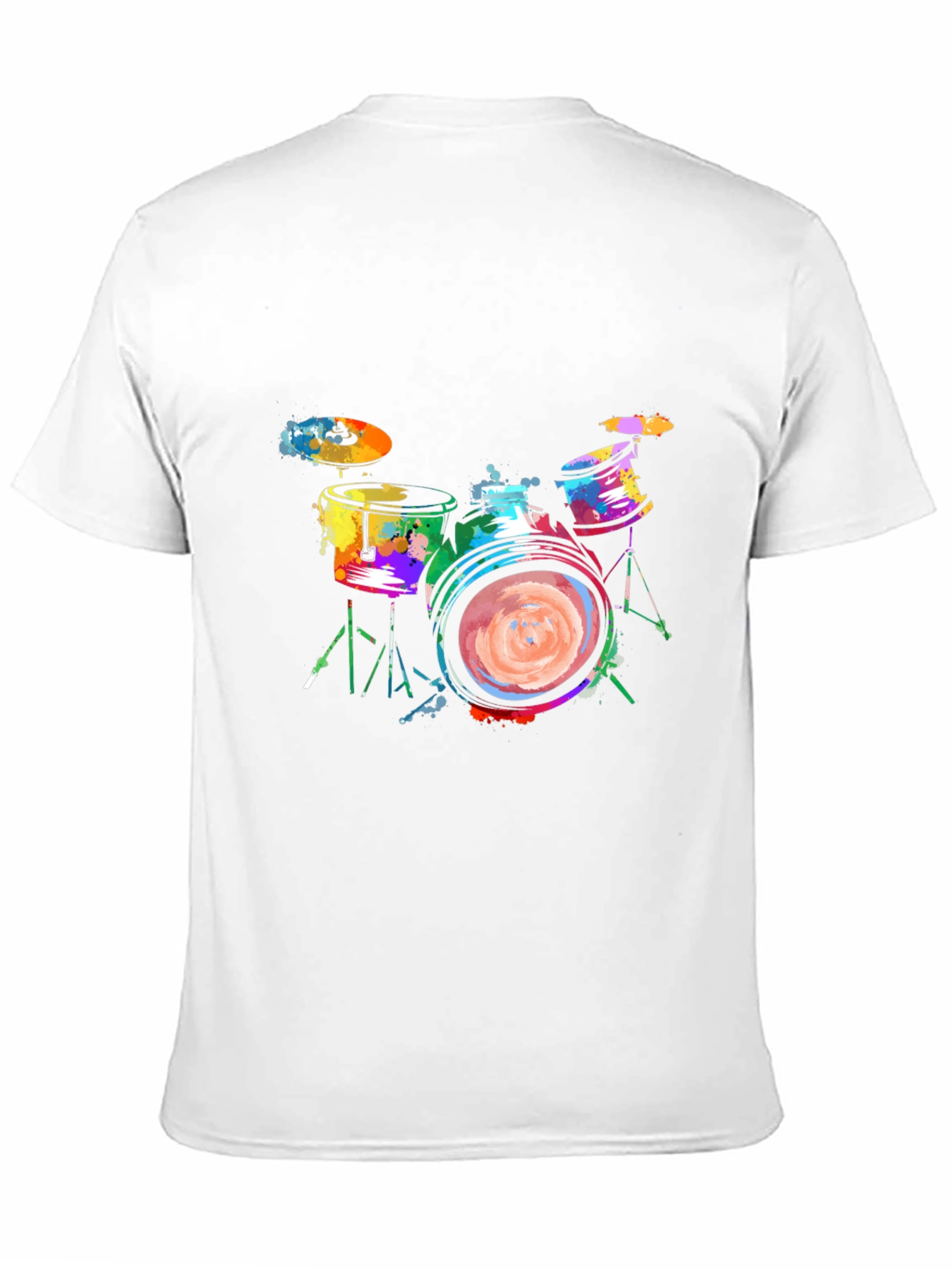 Colorful Drums Graphic Tee - Black Cotton T-Shirt