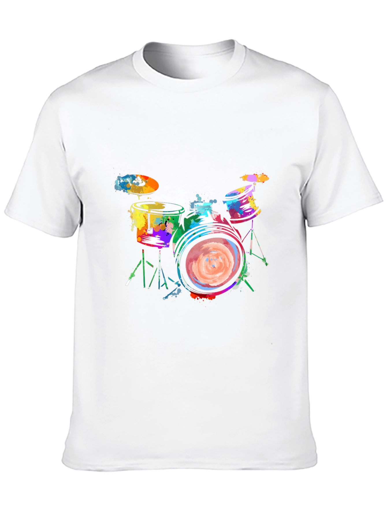 Colorful Drums Graphic Tee - Black Cotton T-Shirt