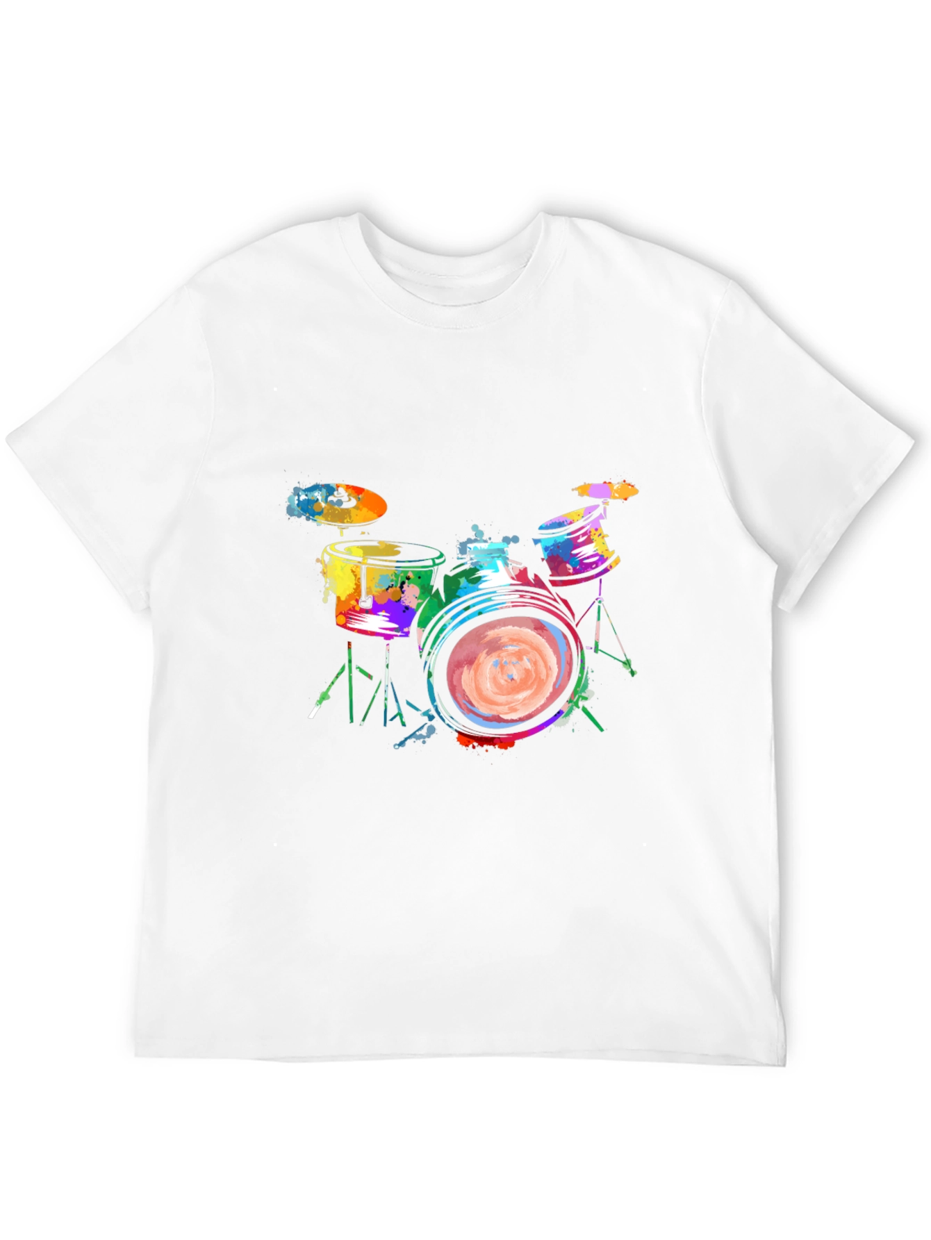 Colorful Drums Graphic Tee - Black Cotton T-Shirt