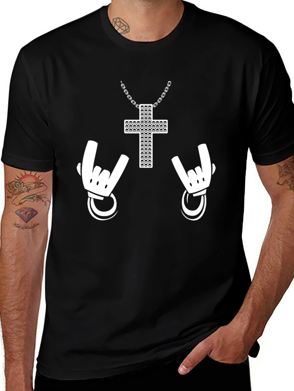 Rock On Cross Graphic Tee - Black
