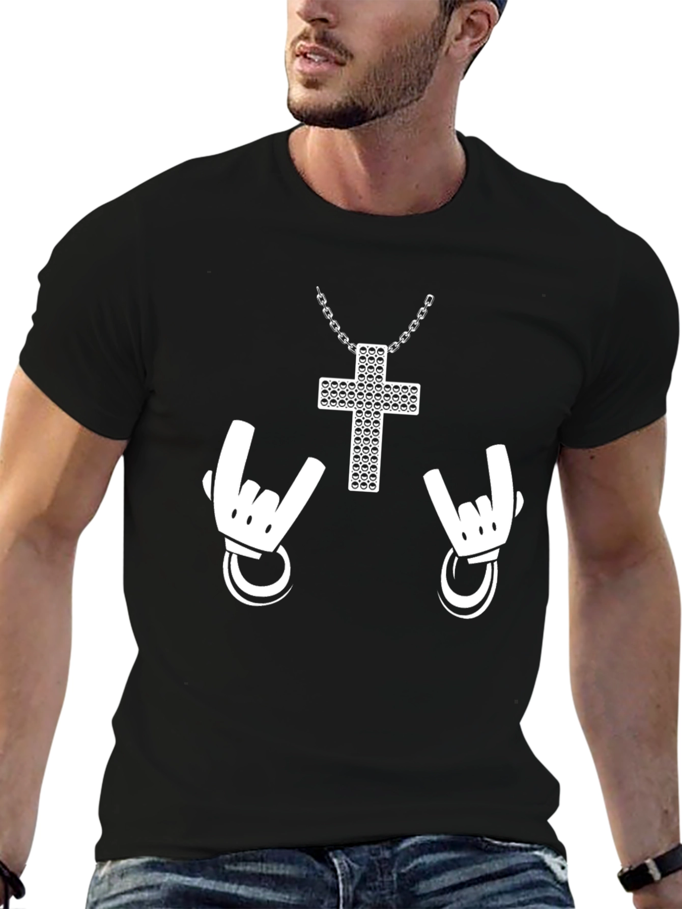 Rock On Cross Graphic Tee - Black