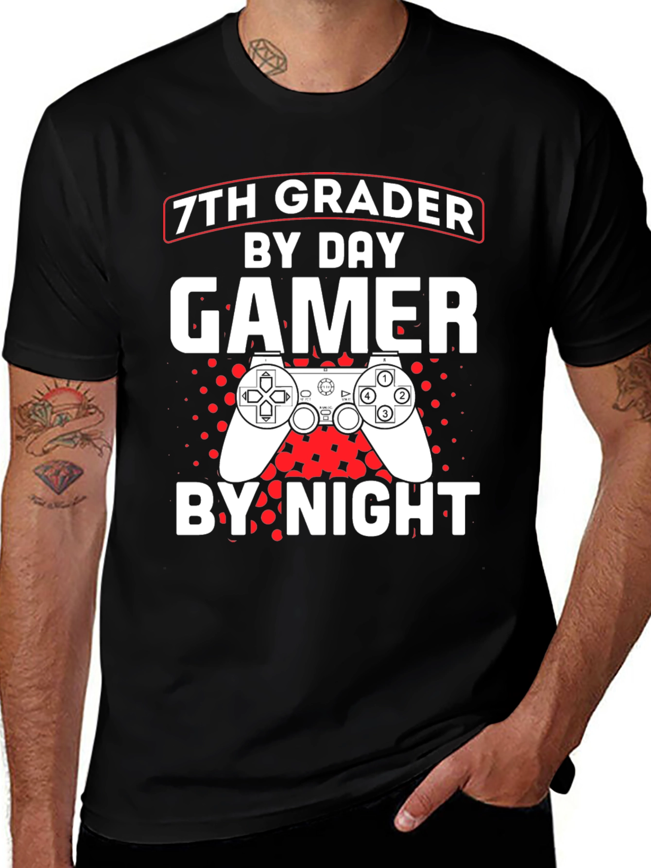 7th Grader Gamer T-Shirt - By Day By Night