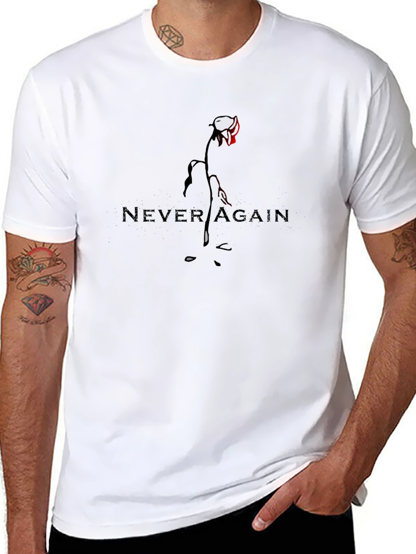 Never Again Rose Graphic Black T-Shirt