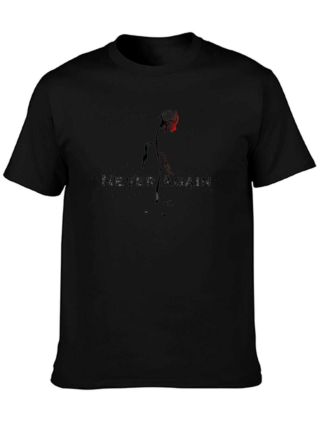 Never Again Rose Graphic Black T-Shirt