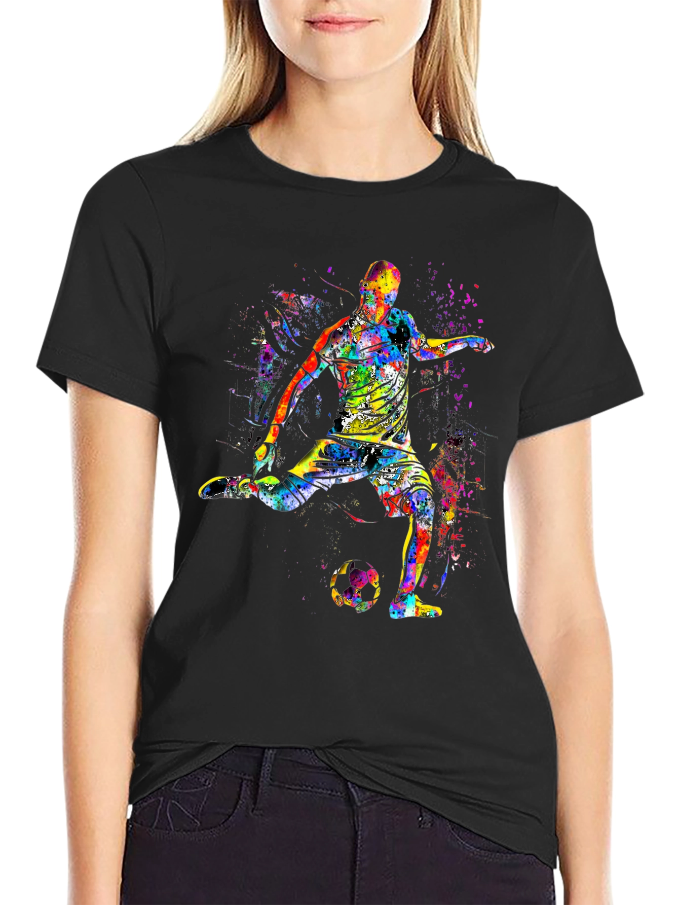 Colorful Soccer Player Graphic T-Shirt