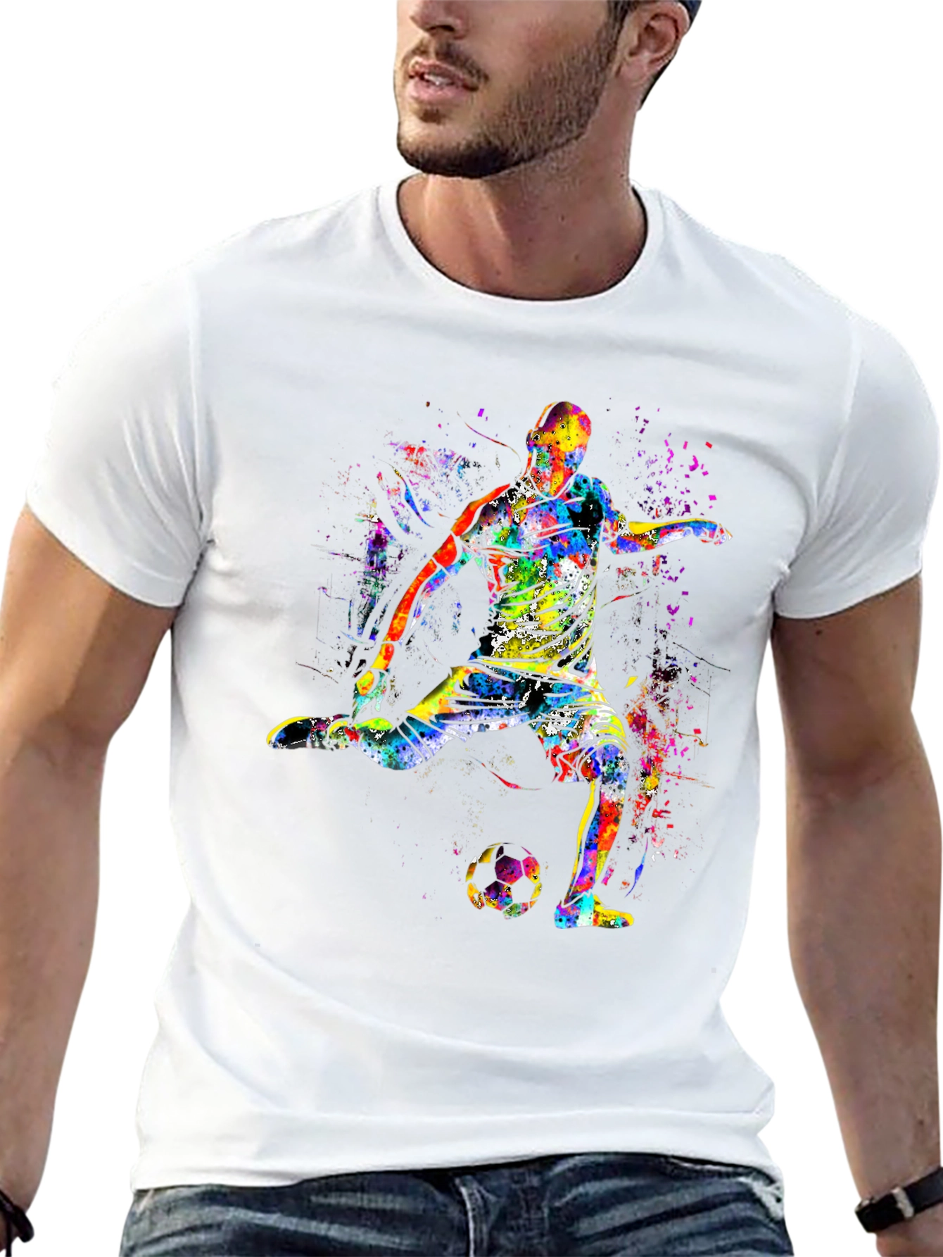 Colorful Soccer Player Graphic T-Shirt
